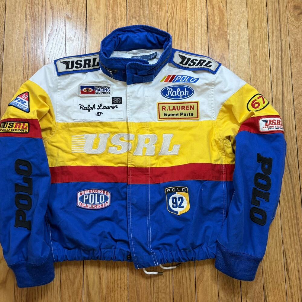 Polo Ralph Lauren USRL Racing NASCAR Canvas Bomber Jacket Size Medium Multicolor - Picture 2 of 15